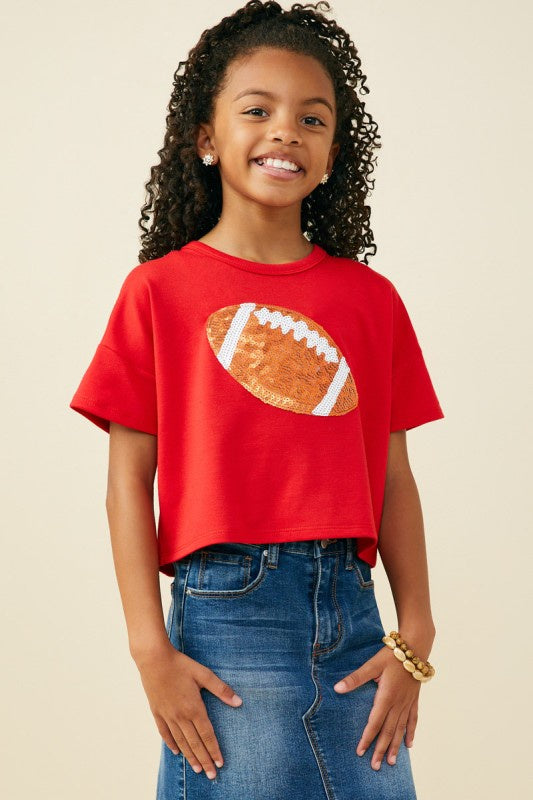 Hayden Girls Gameday Sequin Football T shirt Red