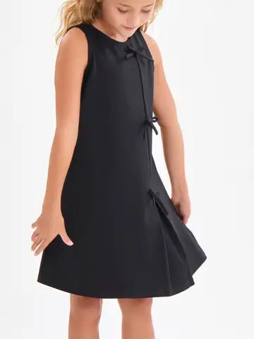Good Girl Nylon Ponte Sleeveless Ribbon Dress - Black