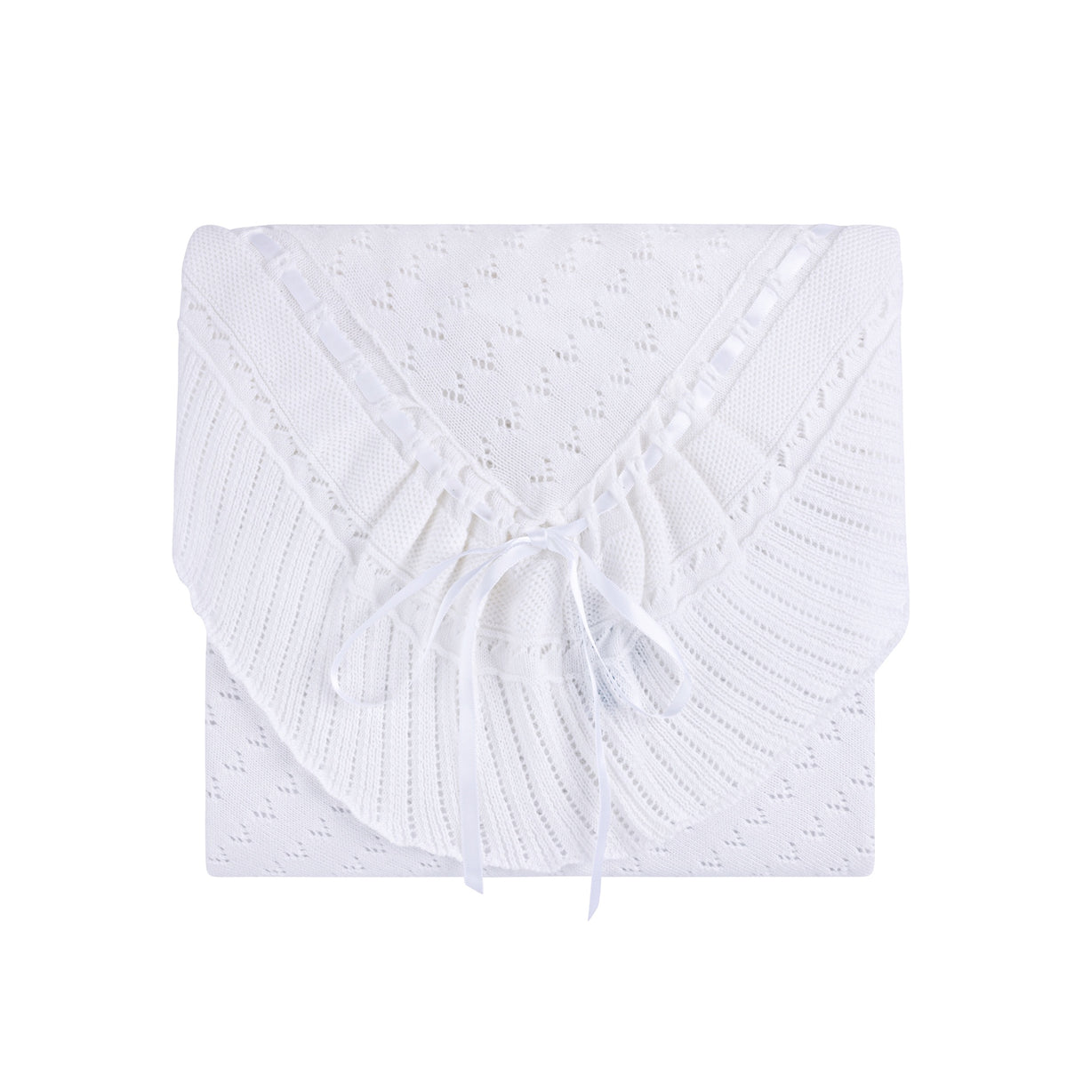 Feltman Brothers Pointelle Knit Ruffle Blanket - White
