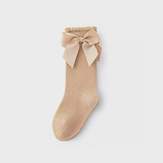 Be Girl Bow Happy Knee Socks Taupe