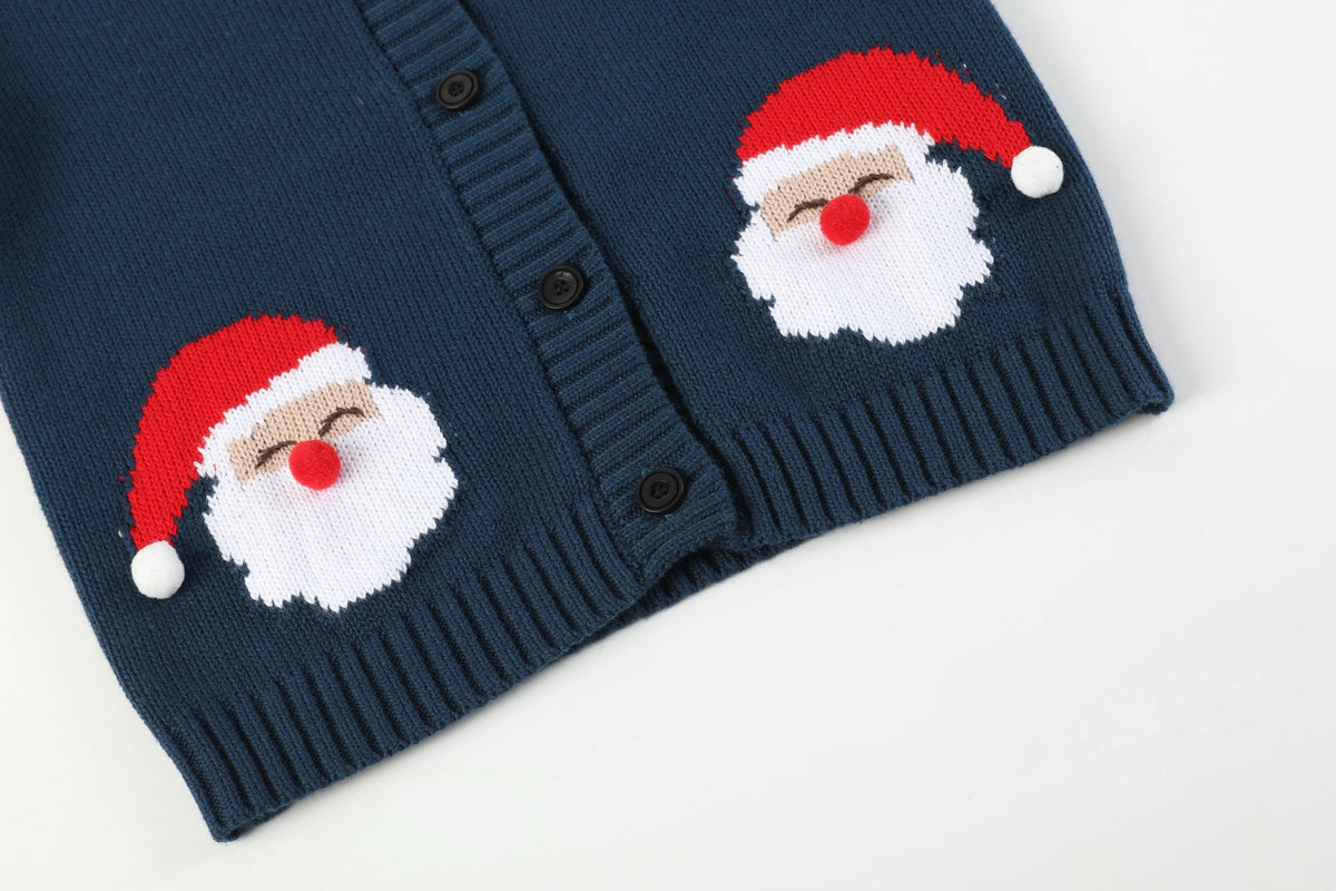 Lil Cactus Navy Blue Christmas Santa Knit Cardigan