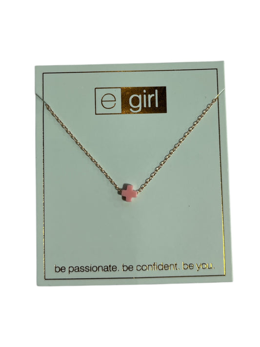 Egirl 14" Necklace Gold- Signature Cross Pink