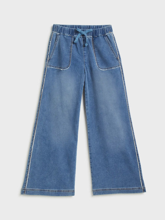 Drawstring Wide Leg Indigo Jean