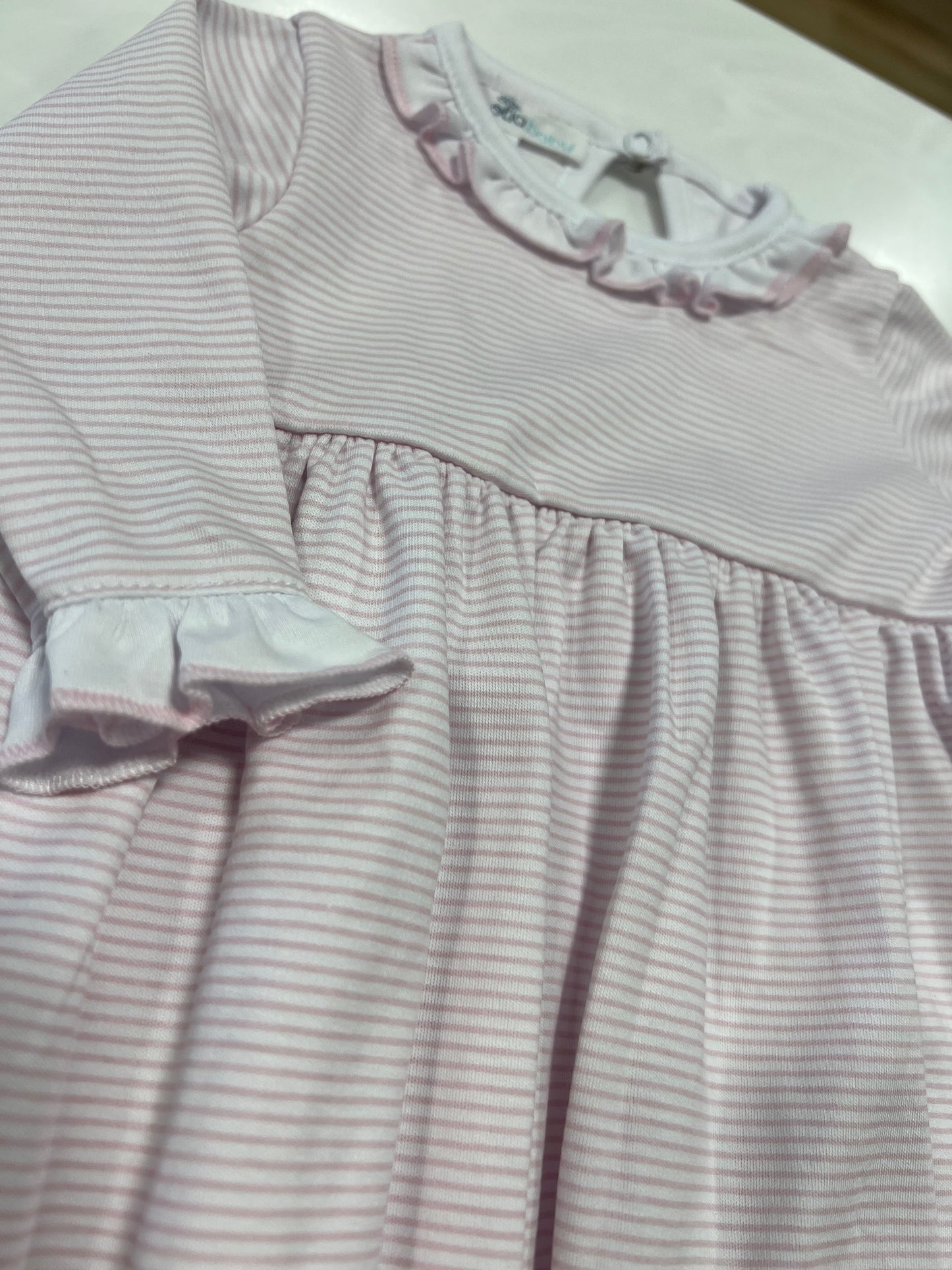 MB Mini Stripes Ruffle Gathered Gown W/ Hat