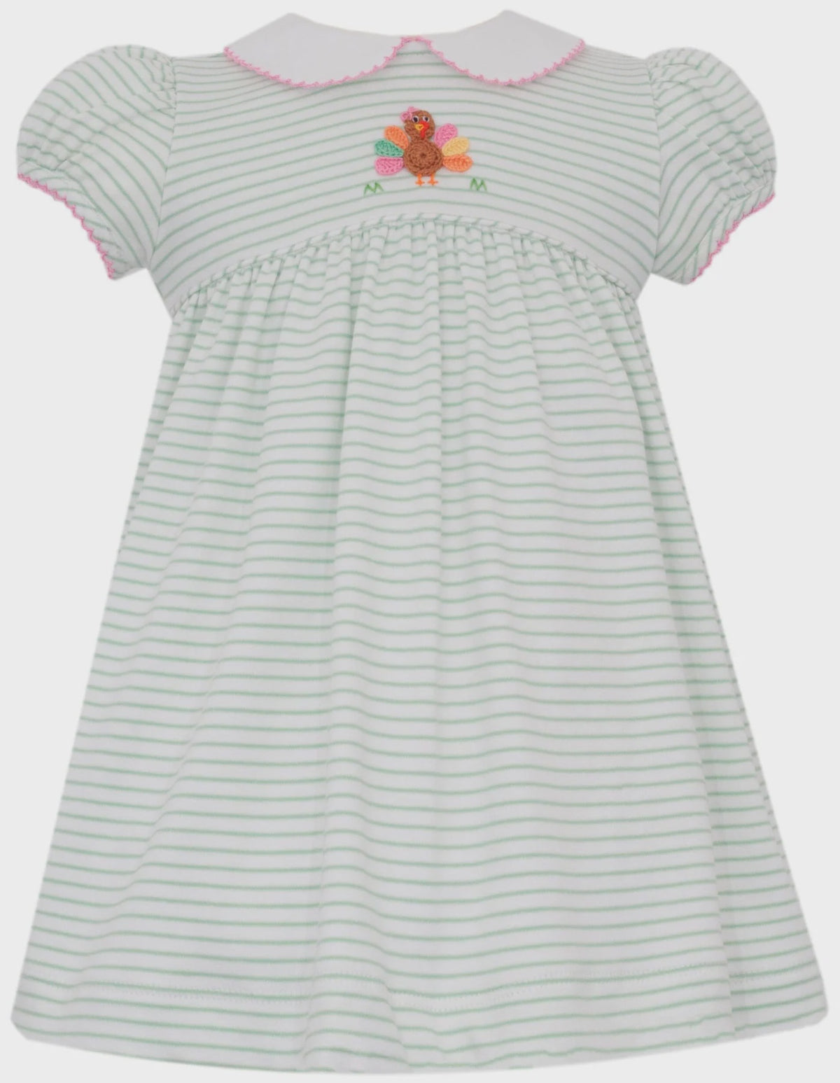 Petit Bebe Turkey Girl's Green Knit Stripe SS Dress