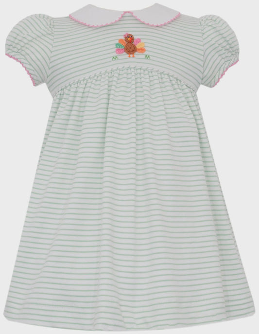 Petit Bebe Turkey Girl's Green Knit Stripe SS Dress