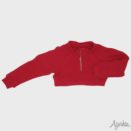 Azarhia Oversized Cropped 1/4 Zip Sweatshirt Red