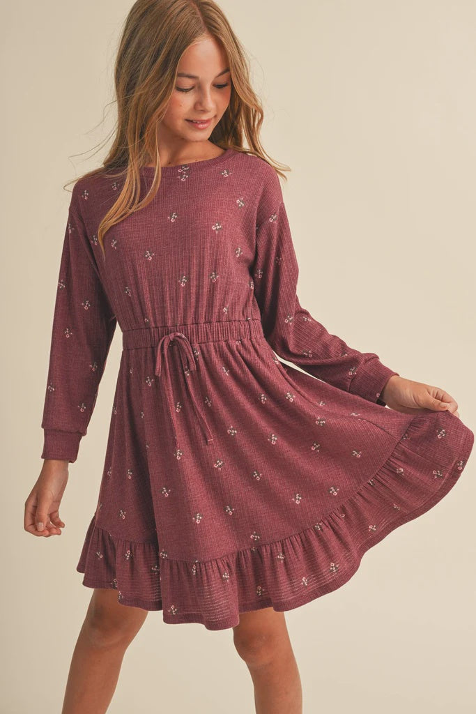 Heart & Arrow Knit Long Sleeve Dress - Burgundy