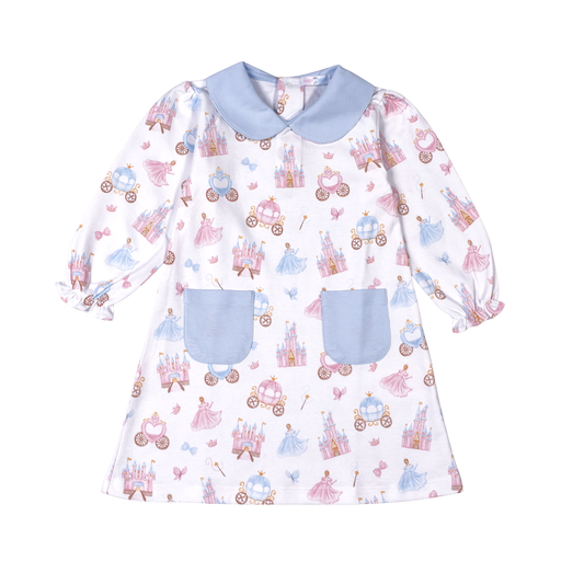 Baby Loren Princess and Castles Floral Pima Collar Dress