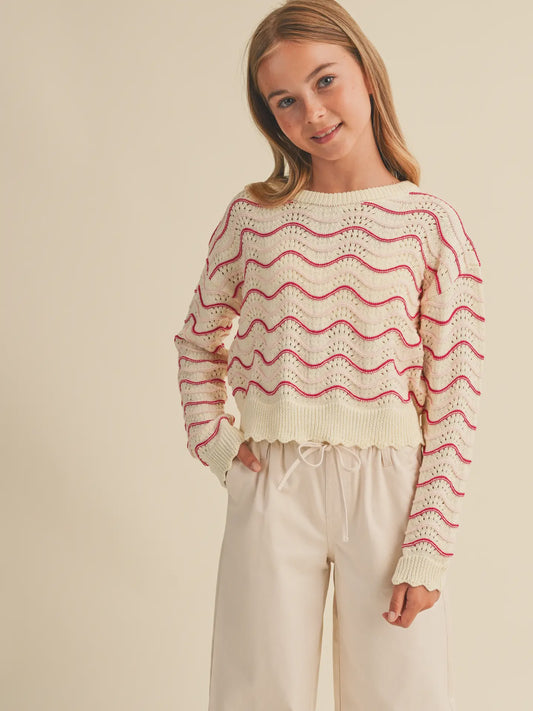 Heart & Arrow Wavy Knitwear Pullover - Beige/Berry