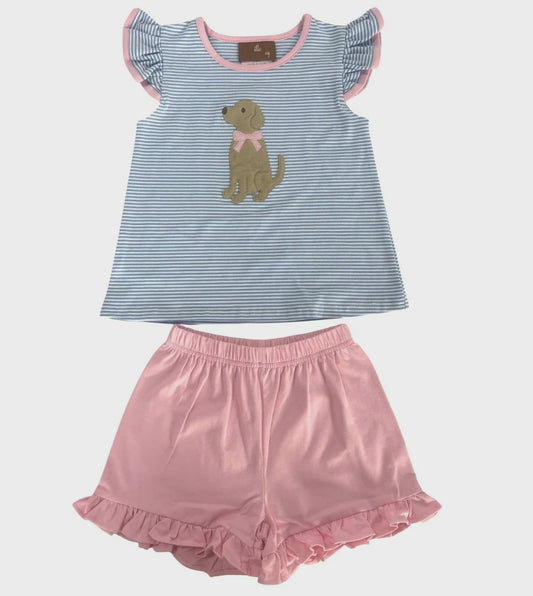 Millie Jay Puppy Applique Short Set - Girls