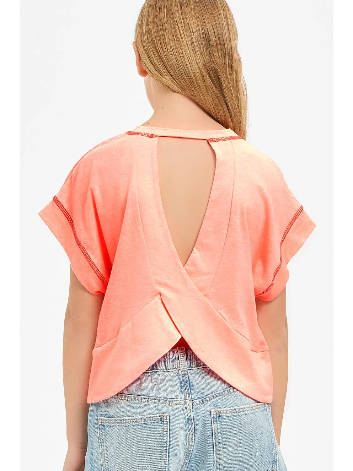 Good Girl Overlap Open Back Top - Neon Coral
