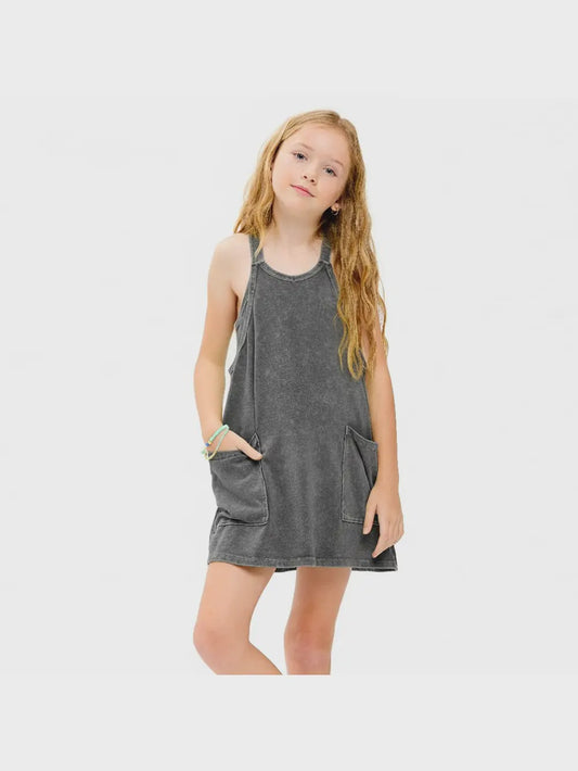 Good Girl Mineral Wash Mini Dress- Charcoal
