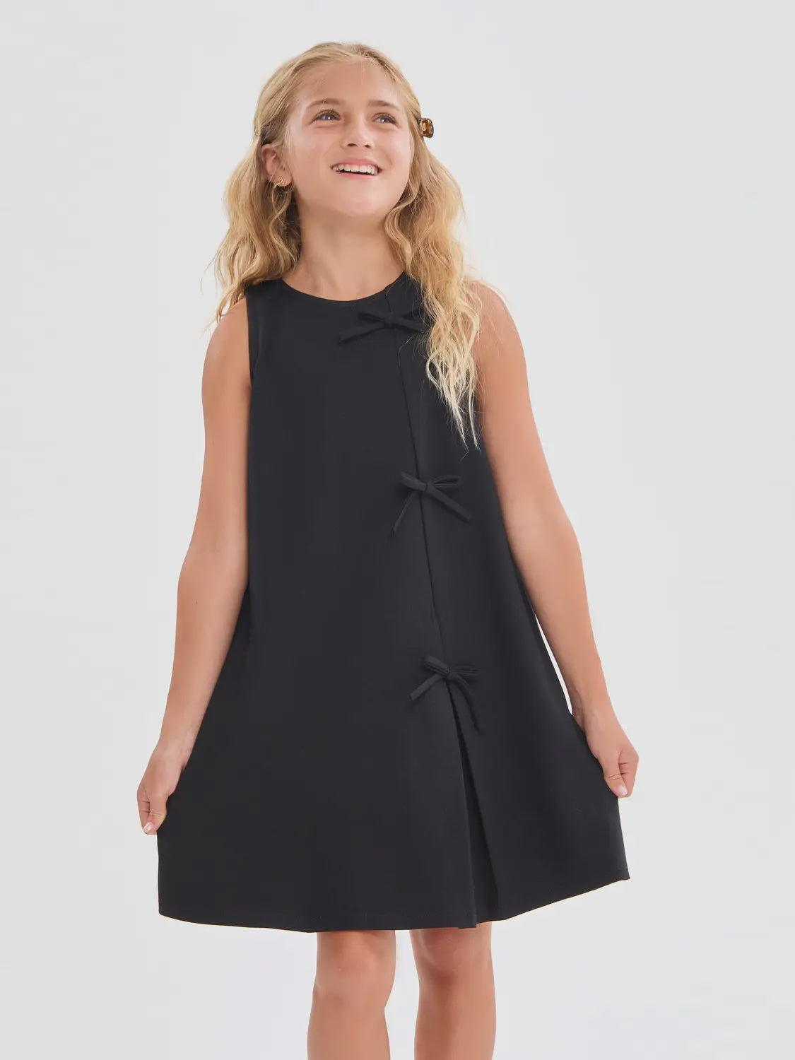 Good Girl Nylon Ponte Sleeveless Ribbon Dress - Black