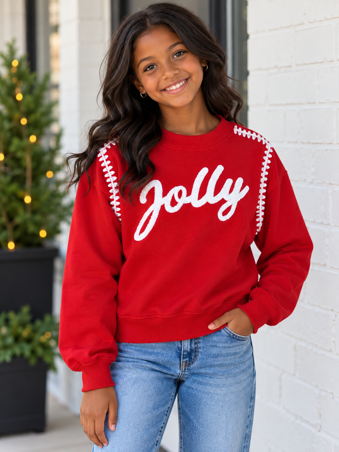 Peach Love "Jolly" Embroidered Sweatshirt