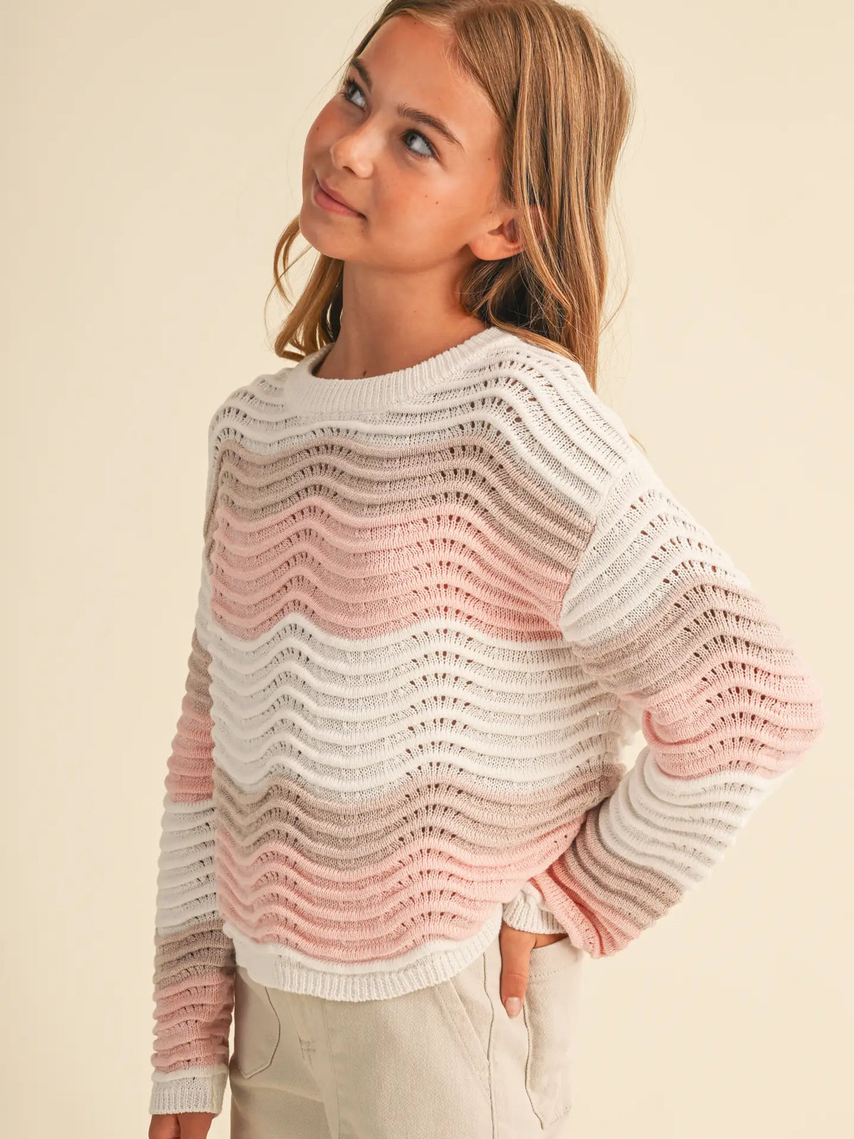 Heart & Arrow Crew Neck Wavy Rib Knit Pull Over