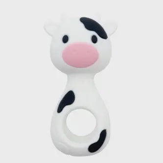Three Hearts BPA All Silicone Cow Rattle - Milky White