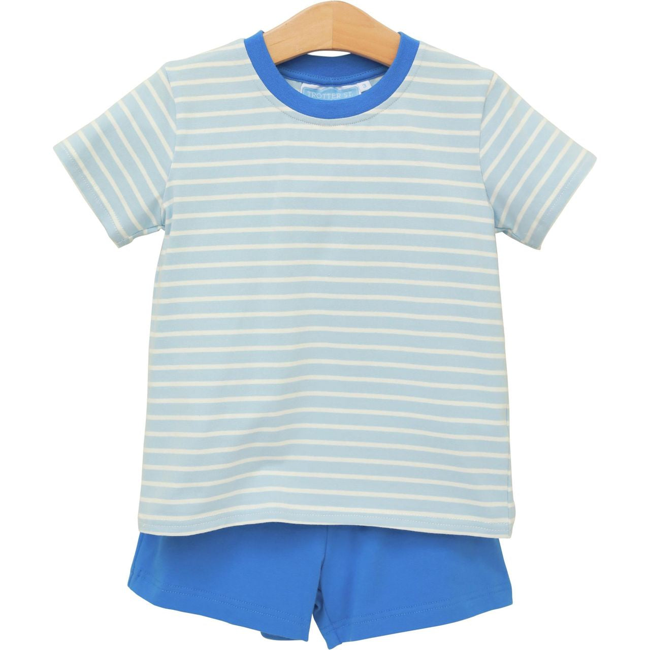 Trotter Street Kids Drew Short Sets - Sky Blue Stripe/Blue