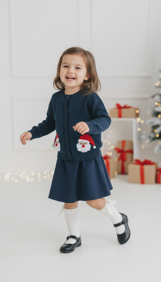 Lil Cactus Navy Blue Christmas Santa Knit Cardigan