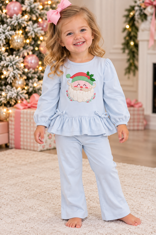 Squiggles So Sweet Girls Santa Leisure Pant Set - Lt Blue