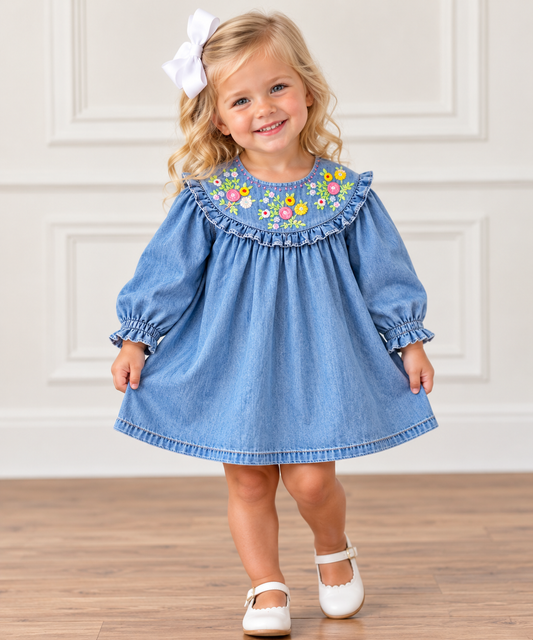 Blu & Blue Daisy Embroidered Dress
