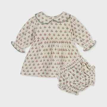 Viverano Rosamund Block Print Floral Baby Dress & Bloomer Set