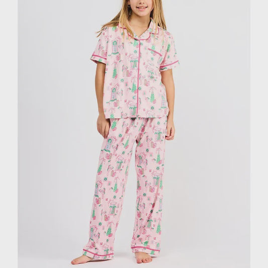 Mary Square Charlotte Kids PJ's Christmas Cottage Pink