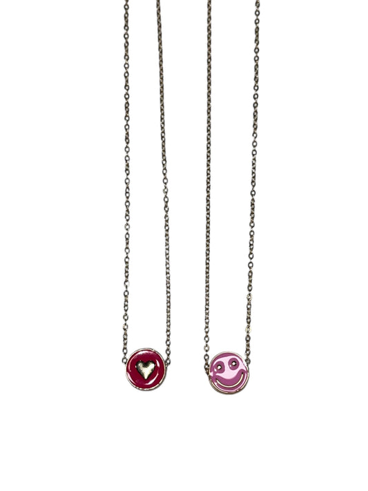 Kids Pink/ Light Pink Smiley Face  Necklace