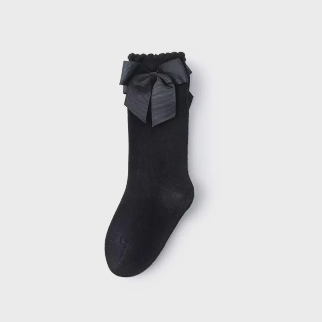 Be Girl Bow Happy Knee Socks Black