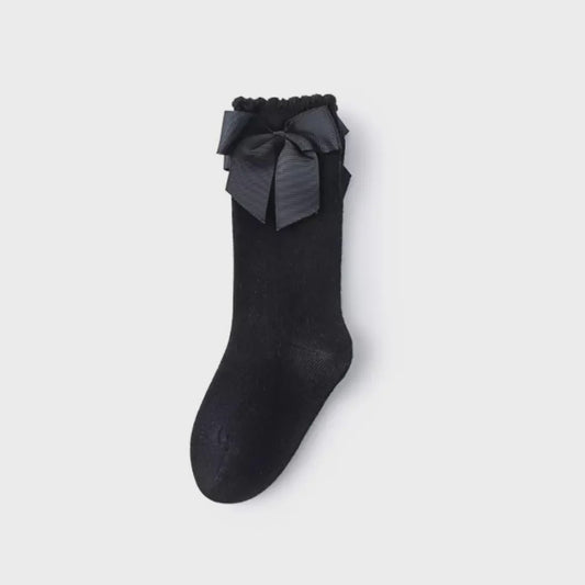 Be Girl Bow Happy Knee Socks Black