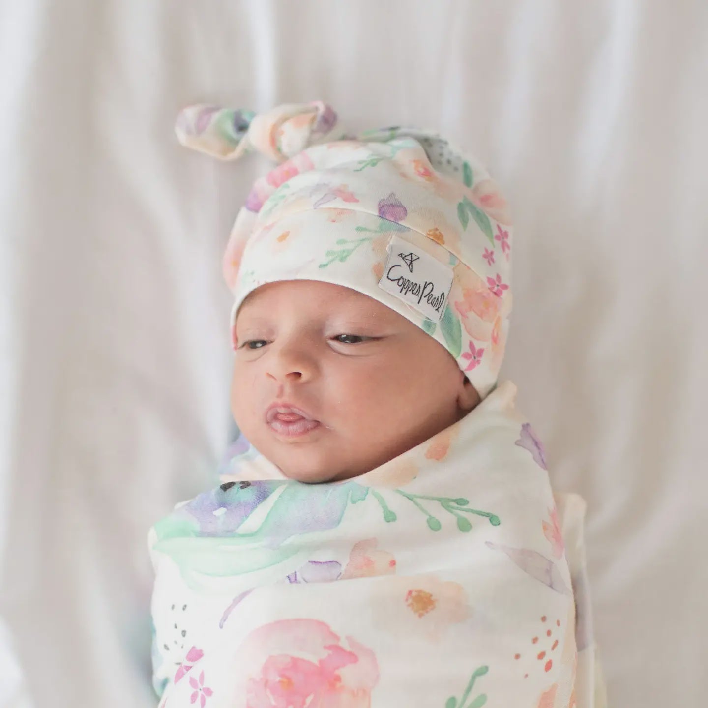 Copper Pearl Newborn Top Knot Hat - Bloom