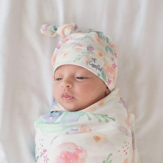 Copper Pearl Newborn Top Knot Hat - Bloom