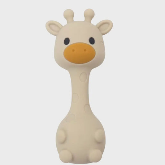 Three Hearts All Silicone Giraffe Rattle - Beige