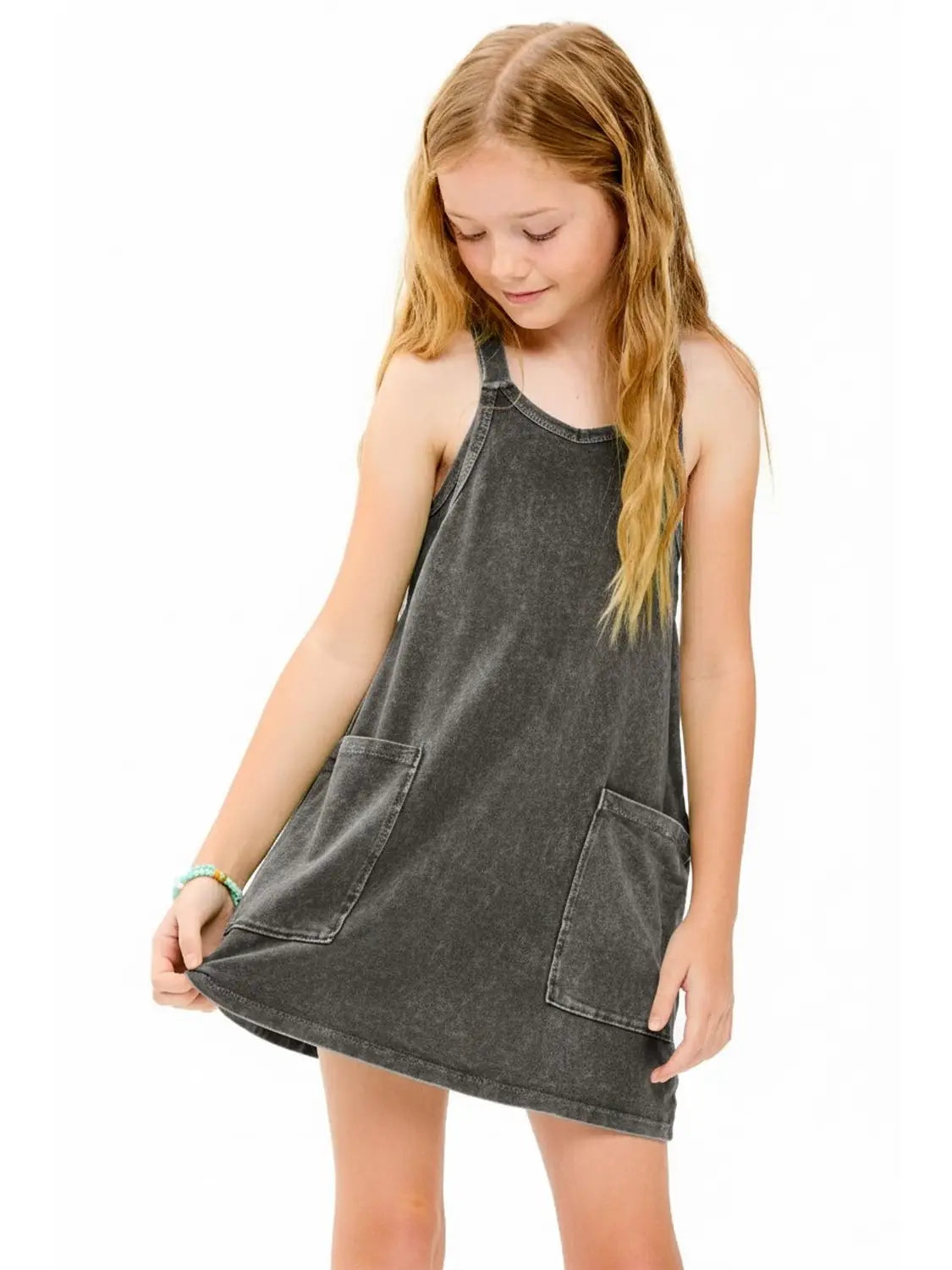 Good Girl Mineral Wash Mini Dress- Charcoal