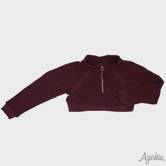 Azarhia Oversized Cropped 1/4 Zip Sweatshirt Maroon