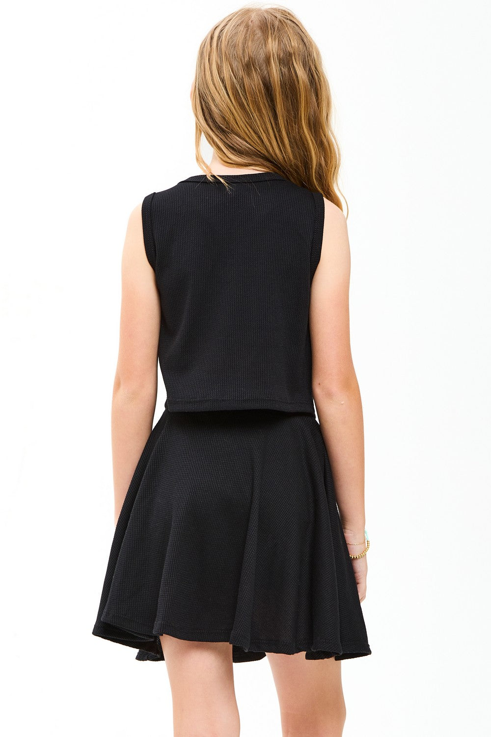 Good Girl Thermal Knit Crop Skort Set - Black
