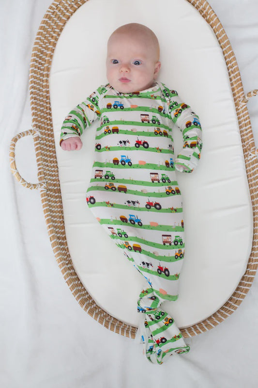Goosies Knotted Gown -Farm Stripes - NB