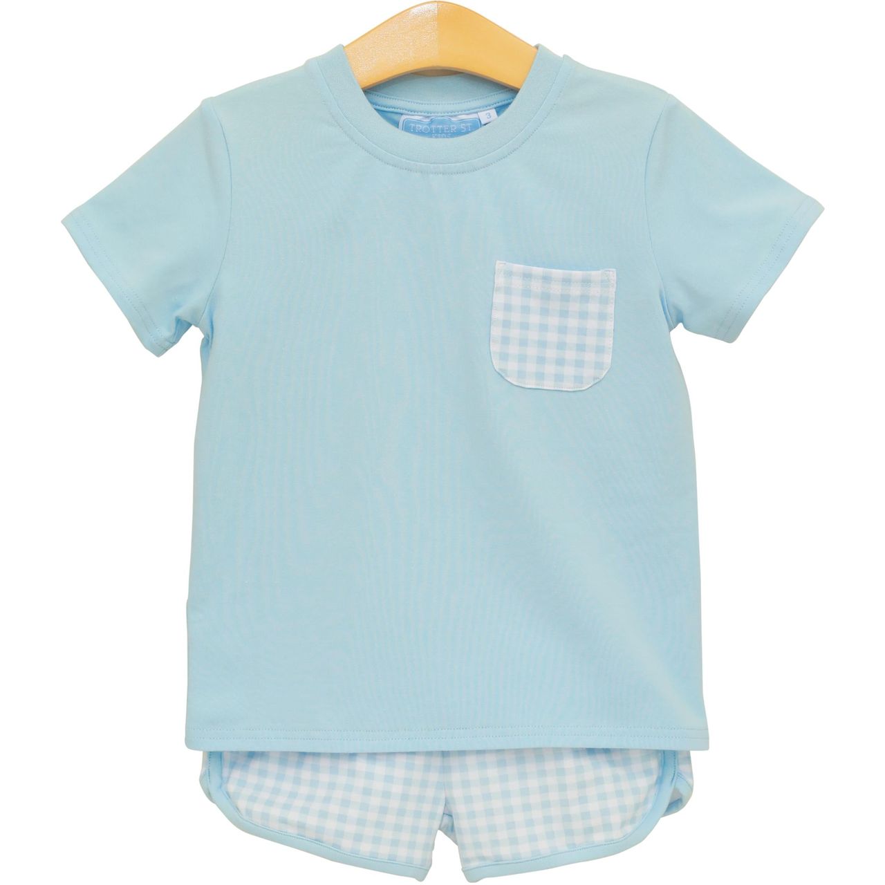 Trotter Street Kids Madden Short Set Lt Blue Gingham