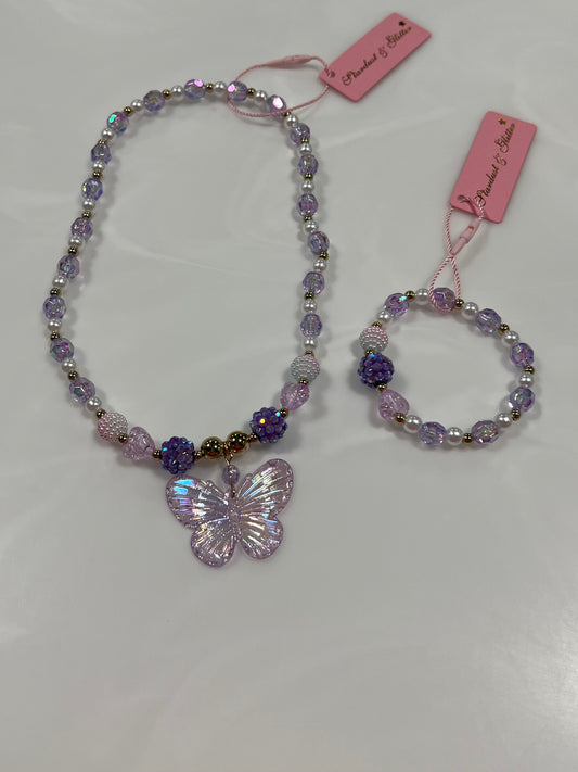 Purple Butterfly Necklace & Bracelet Set