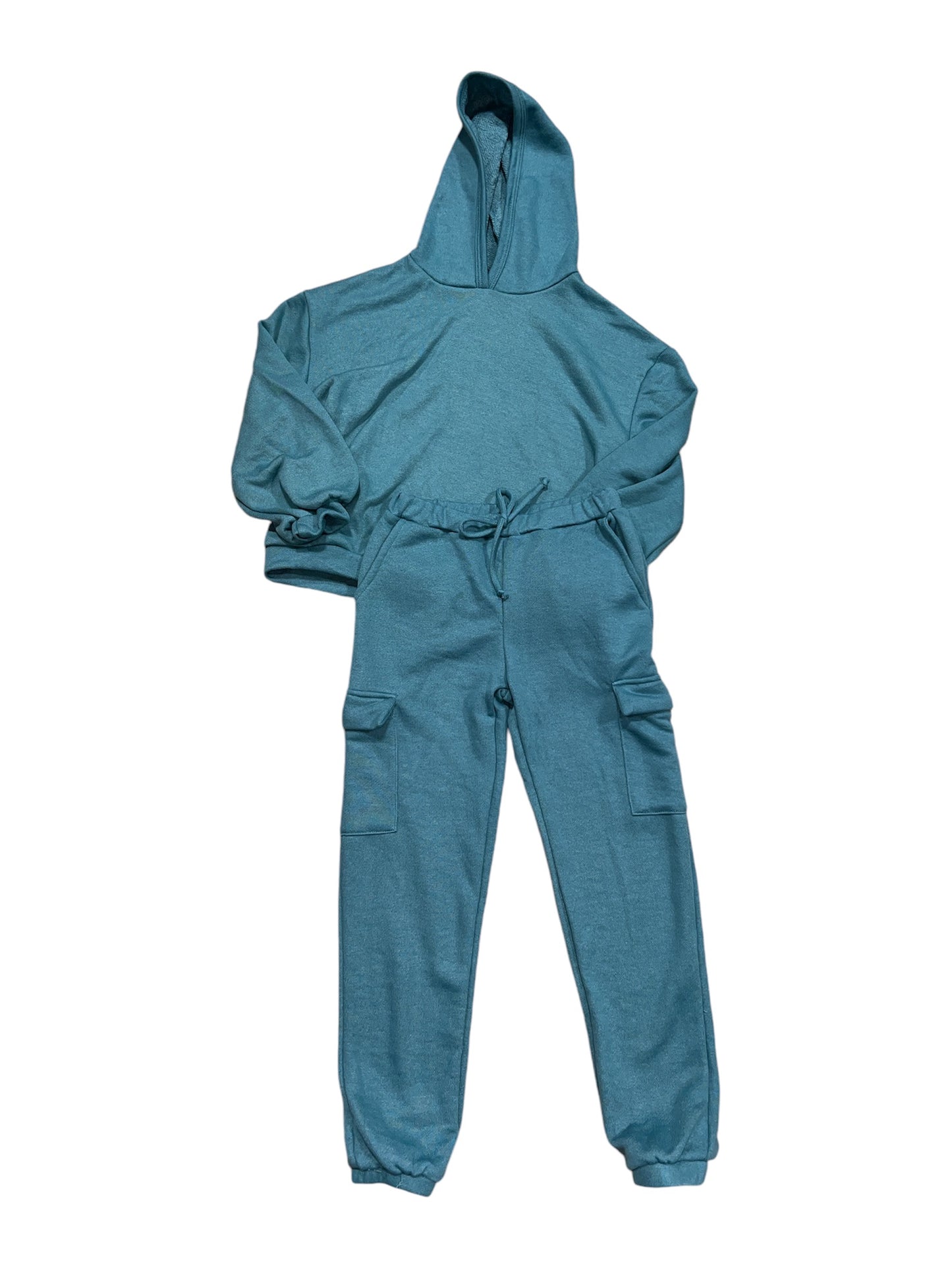 Teal Cotton French Terry Hooded Set