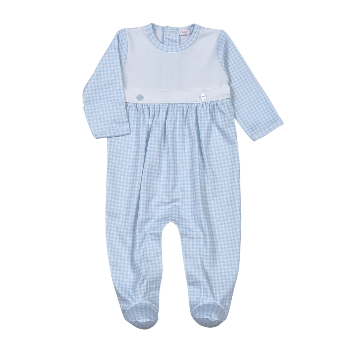 Baby Loren Gingham Two Button Footie Blue