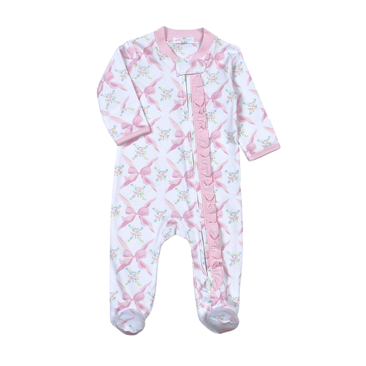 Baby Loren Pink Bows Zipper Footie