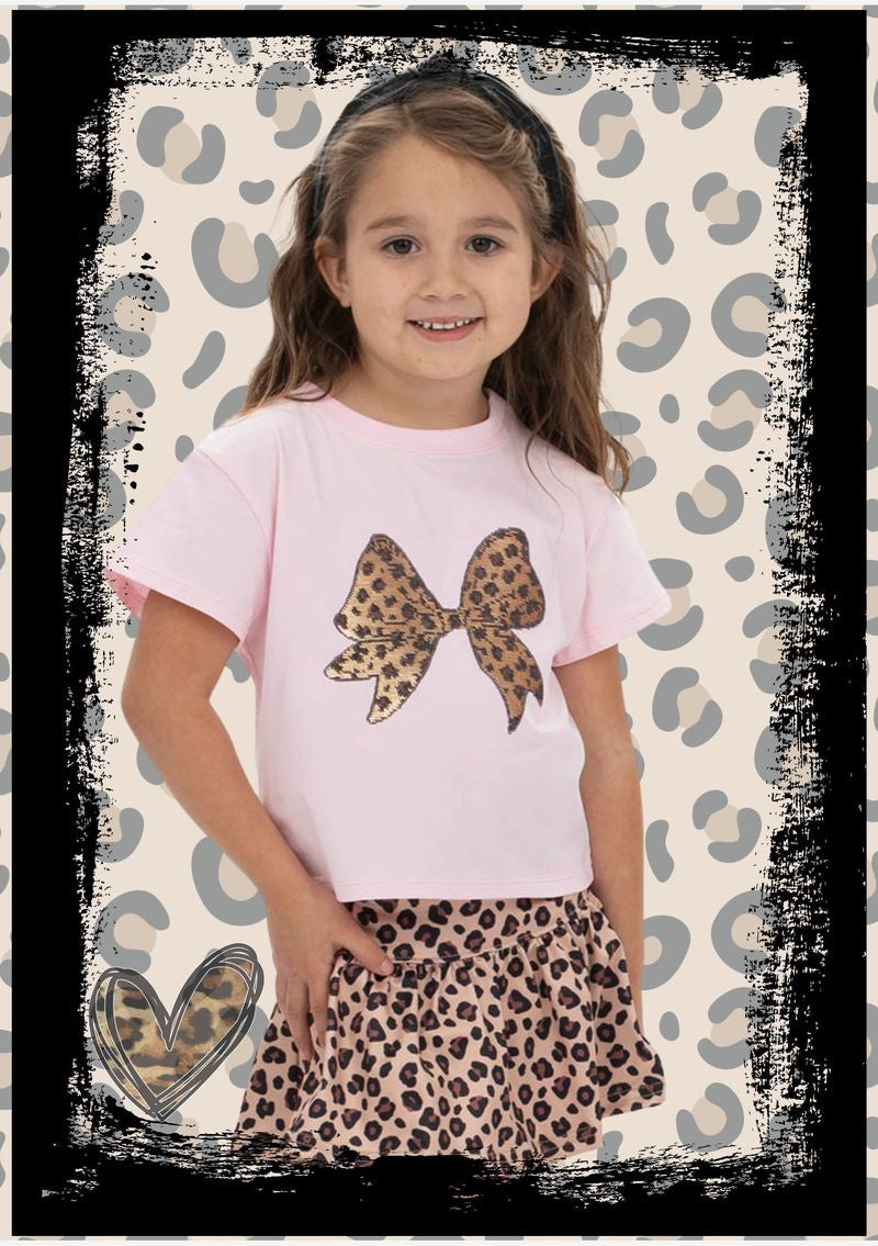 Azarhia Leopard Sequin Bow on Pink Tee
