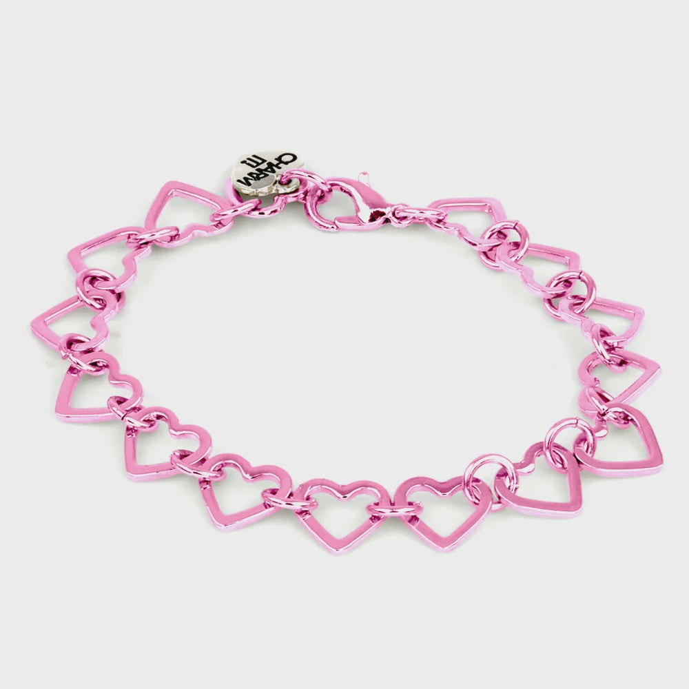 High IntenCity Pink Hearts Chain Bracelet