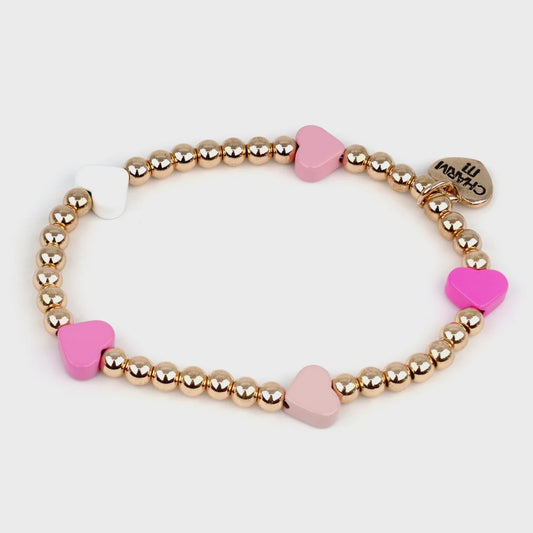 High IntenCity Gold Pink Heart Stretch Bead Bracelet