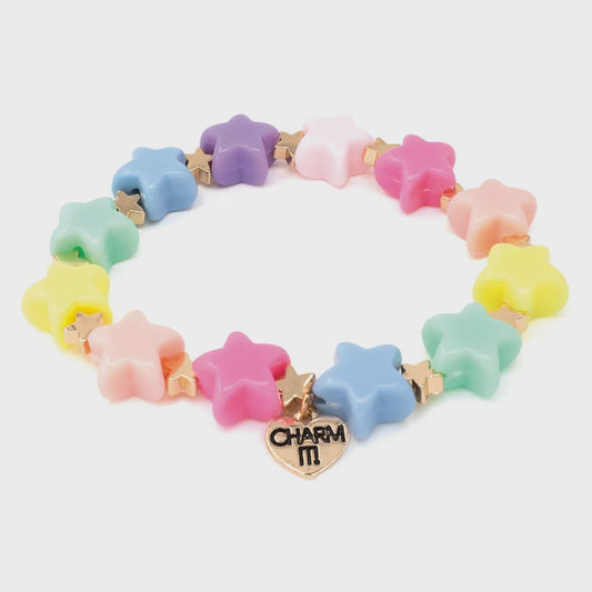 High IntenCity Charm It! Gold Pastel Star Stretch Bead Bracelet