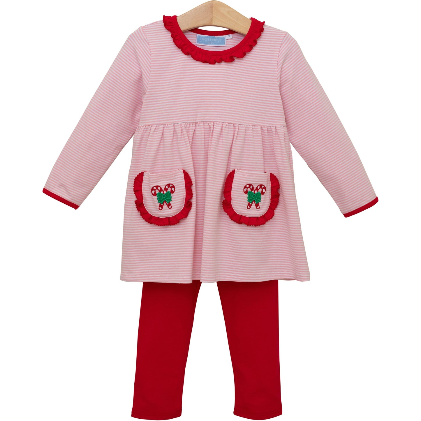 TSK Candy Cane Embroidery Ruffle Pant Set