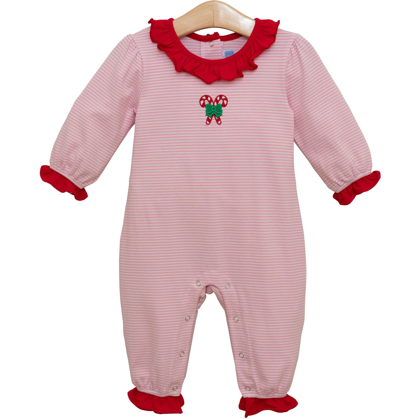 TSK Candy Cane Embroidery Ruffle Romper