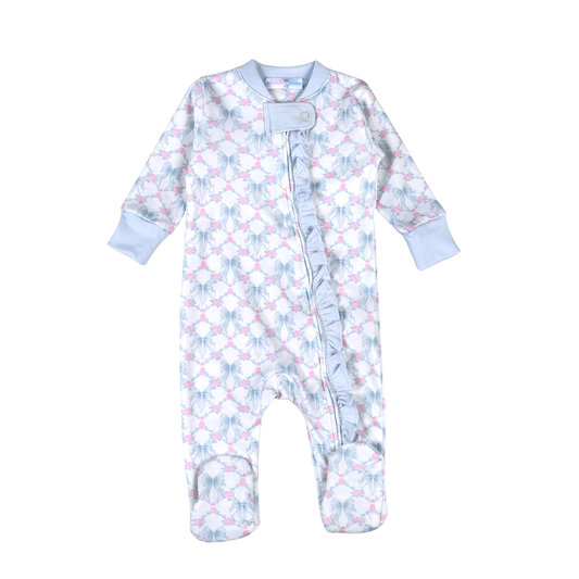 Baby Loren Blue Coquettes Pima Zipper Footie