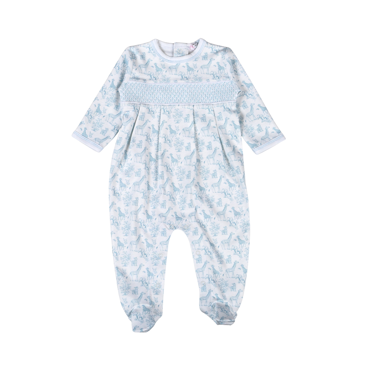 Baby Loren Blue Baby Safari Hand Smocked Footie
